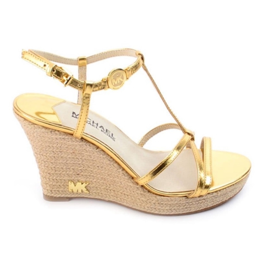NEW Michael Kors Metallic Leather Wedge Sandal